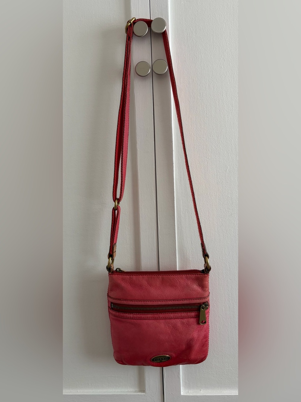 Fossil Red Leather Crossbody Bag